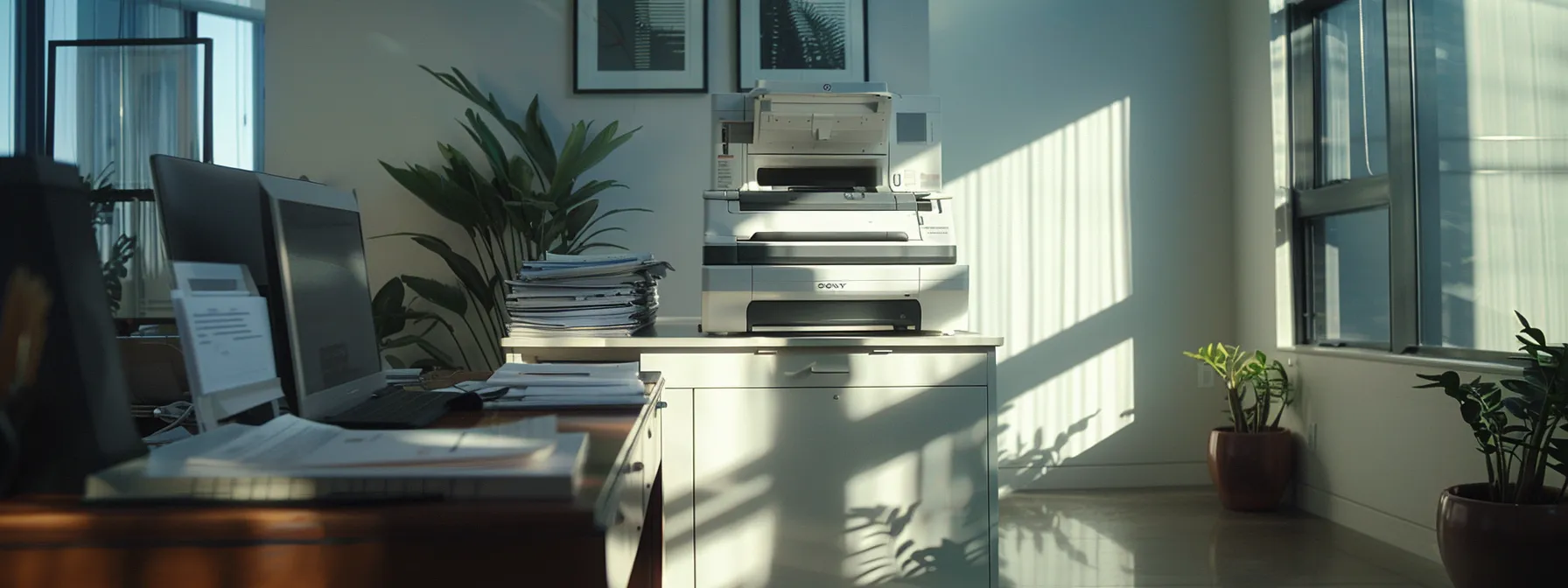 Selecting the Ideal Copier Service Agreement for Your Business Needs 10 a sleek, modern copier machine sitting in a bright office space, with a stack of papers ready to be copied, showcasing efficiency and productivity for a business environment.