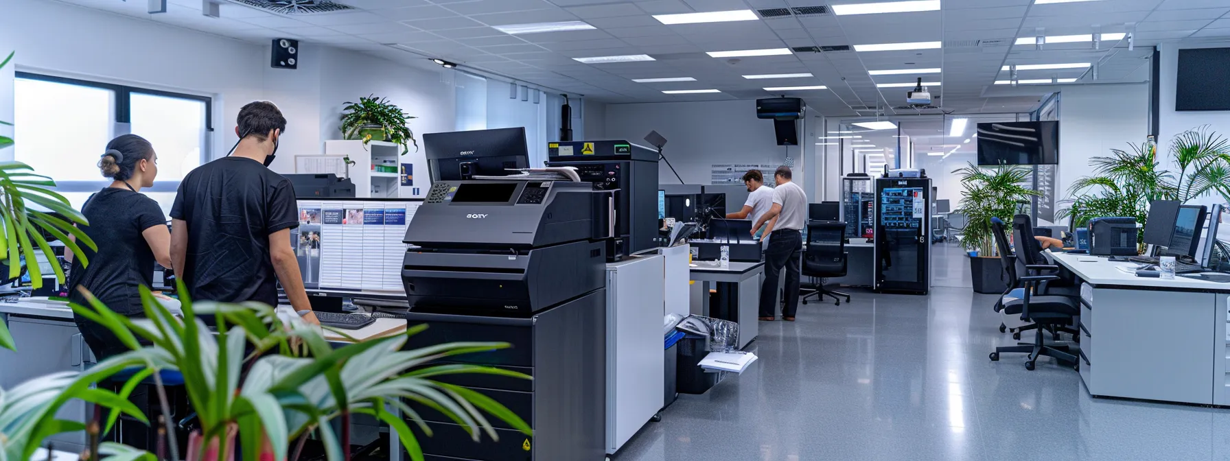 a team of employees undergoing thorough training on new print procedures in a modern office setting.