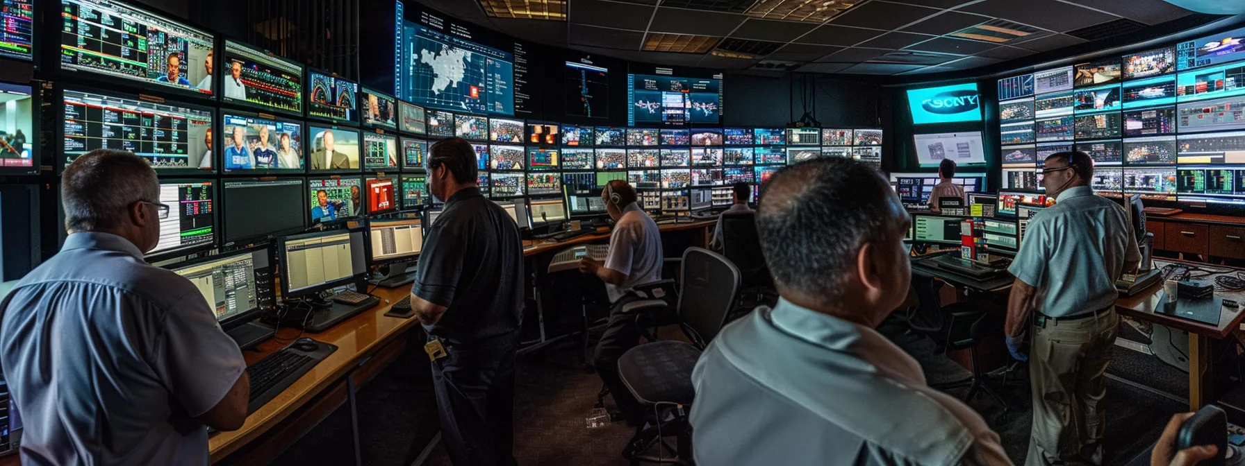 Real-Time Threat Detection Solutions: A Complete Guide to Enhancing Your Security Posture 12 a group of security professionals in a control room, monitoring multiple screens displaying real-time threat detection alerts, with intense focus and determination.