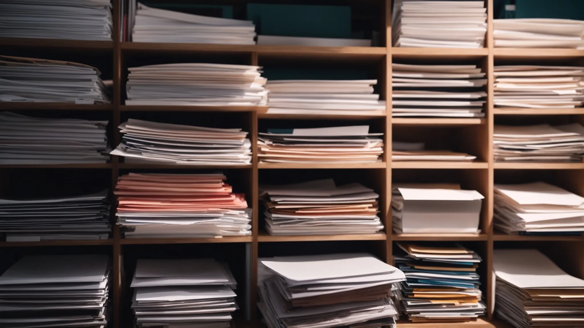 a well-organized desk with neatly stacked paper reams, genuine toner cartridges, and replacement parts in a well-lit office setting.