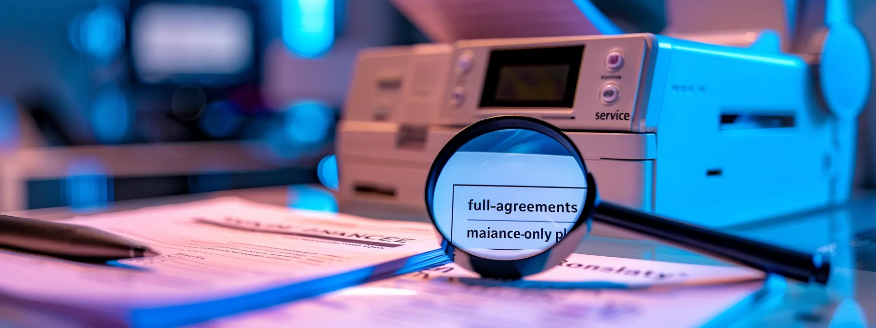 Selecting the Ideal Copier Service Agreement for Your Business Needs 12 a photo showing a sleek, modern copier machine next to a stack of contracts labeled