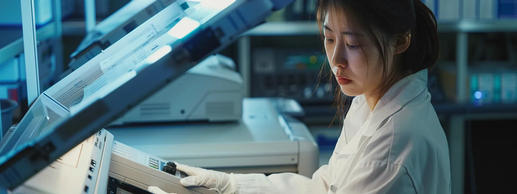 Selecting the Right Sharp Copier Repair Technician in New Jersey 9 a technician inspecting a malfunctioning sharp copier, with visible signs of wear and tear, emphasizing the importance of timely professional repair.