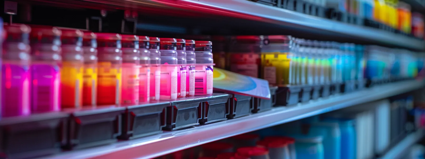 Effective Strategies for Photocopier Ink and Toner Conservation 12 a close-up of a shelf filled with high-yield ink cartridges, showcasing the variety of cost-effective options available for photocopiers.