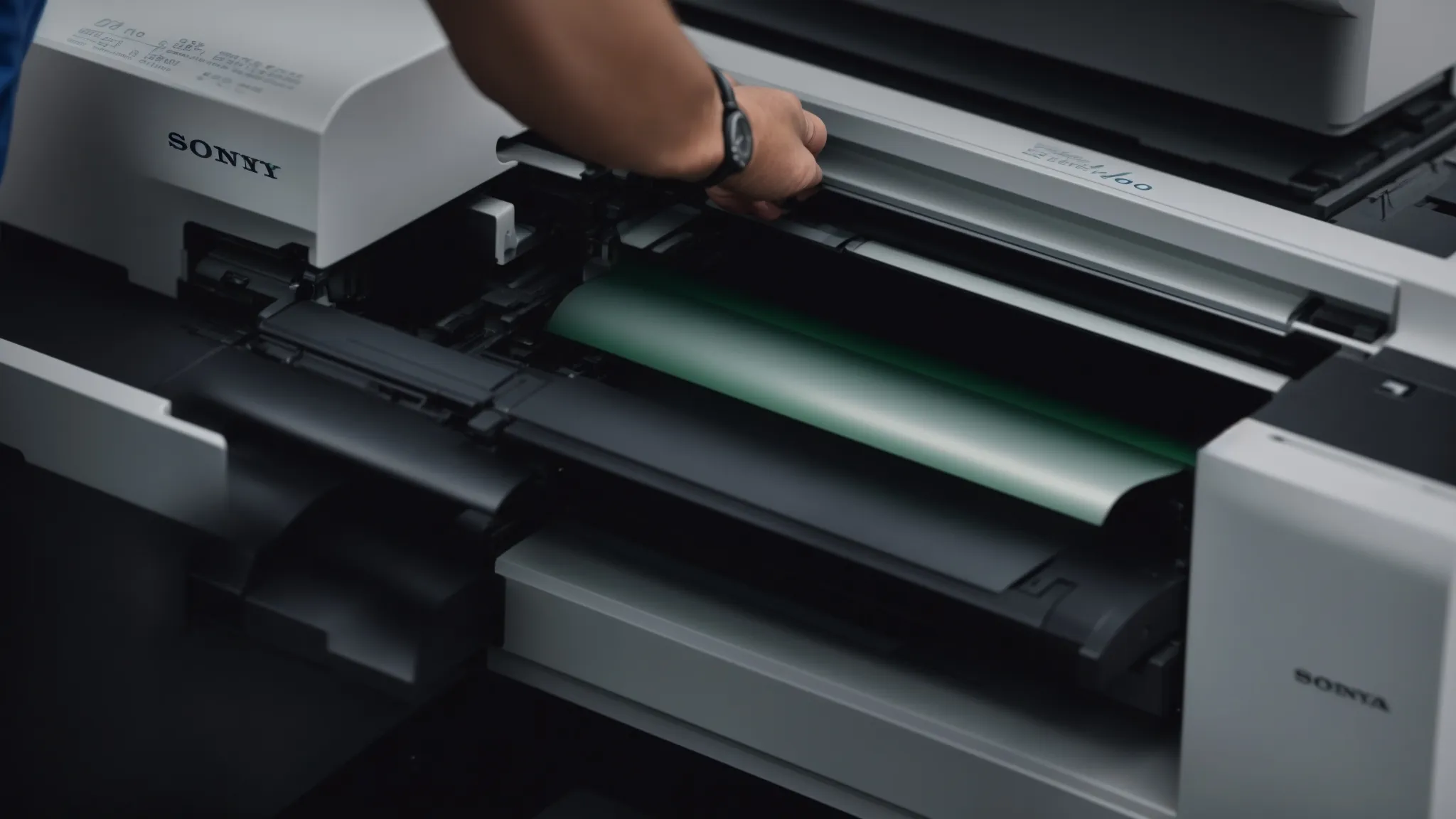 a technician carefully replacing a toner cartridge in a canon photocopier, ensuring smooth operation and optimal print quality.