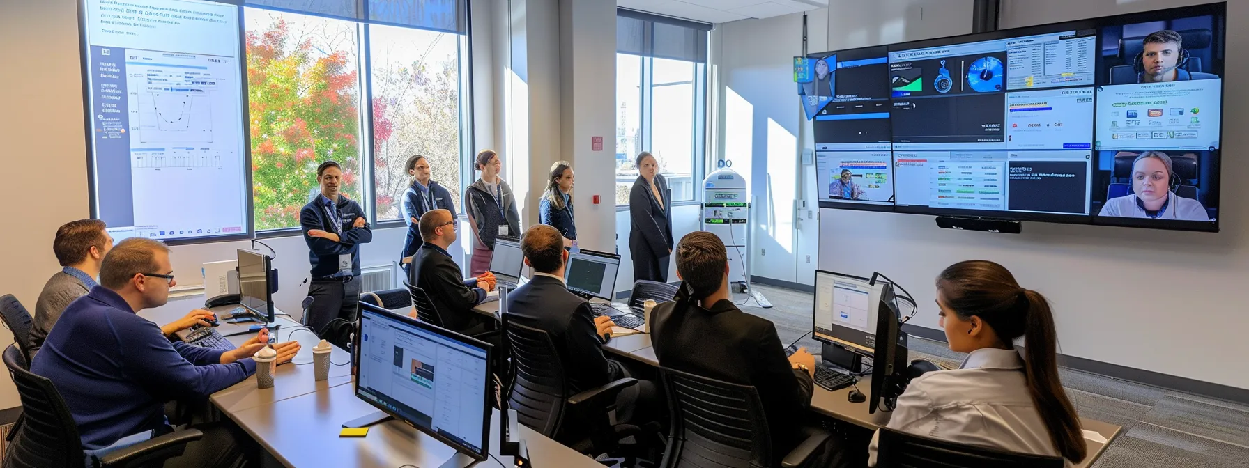 Complete Guide to Professional Phone System Installation for Your Business 14 a group of employees receiving hands-on training on a modern cloud phone system, with a sleek interface and advanced features, in a bright, modern office setting.