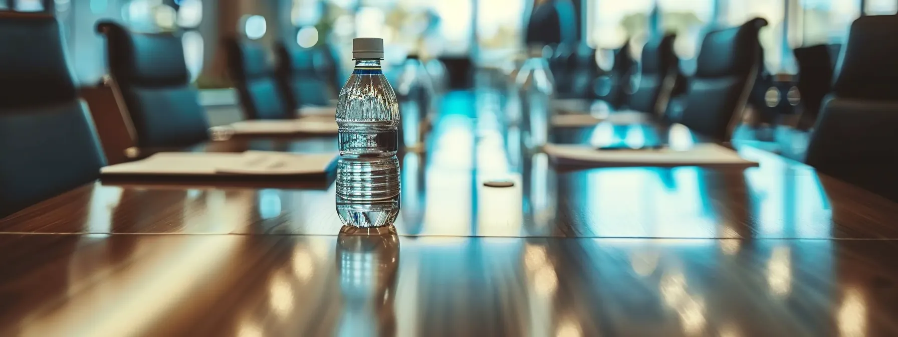 a sleek, modern conference room table with high-tech conferencing equipment set up for a meeting, showcasing the importance of selecting the ideal phone conferencing service for business needs.