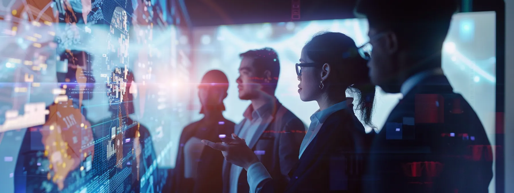 a diverse group of employees engaged in interactive training sessions, surrounded by futuristic technology and innovative tools to support workforce transition in the era of artificial intelligence.