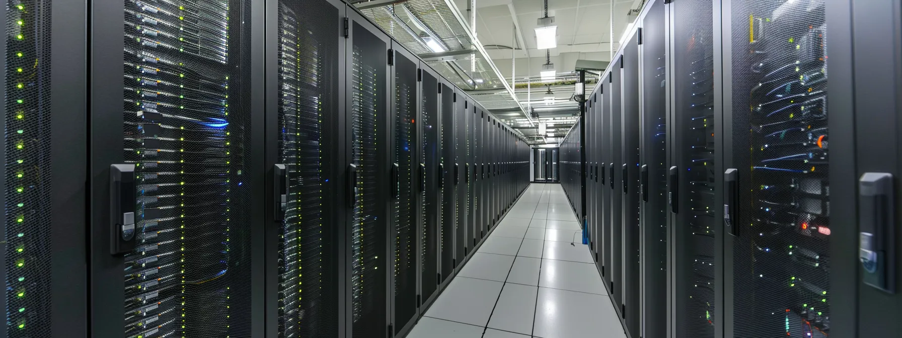 a futuristic data center filled with rows of powerful servers humming with activity, reflecting the rapid growth of the internet age.