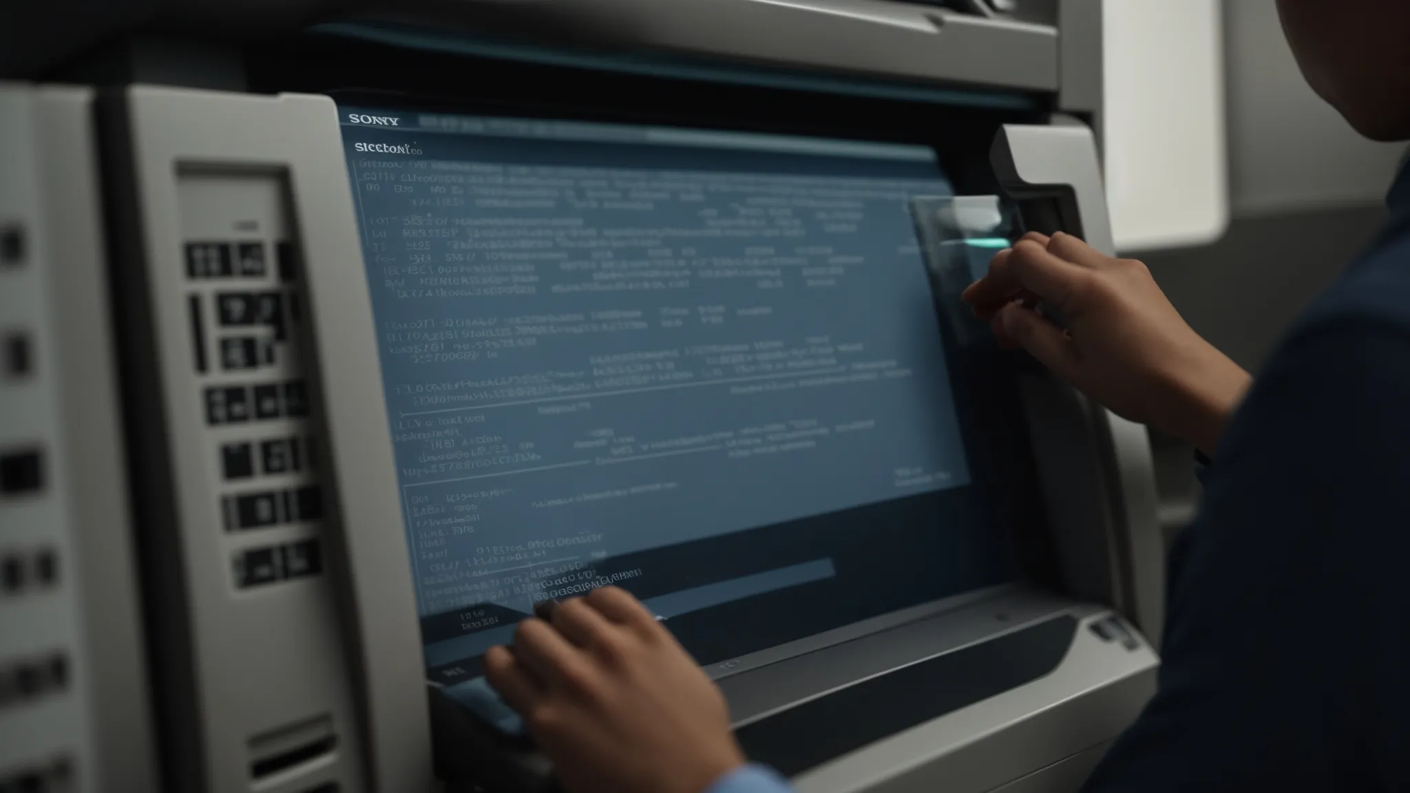 a technician examining a photocopier error code with various repair service quotes displayed in the background, highlighting the importance of accurate estimates for budget planning.