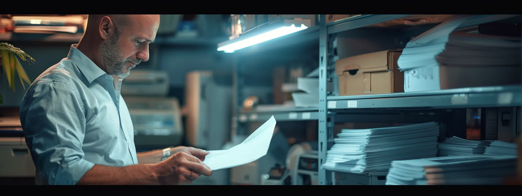 a business owner carefully comparing quotes from multiple service providers for copier maintenance costs.