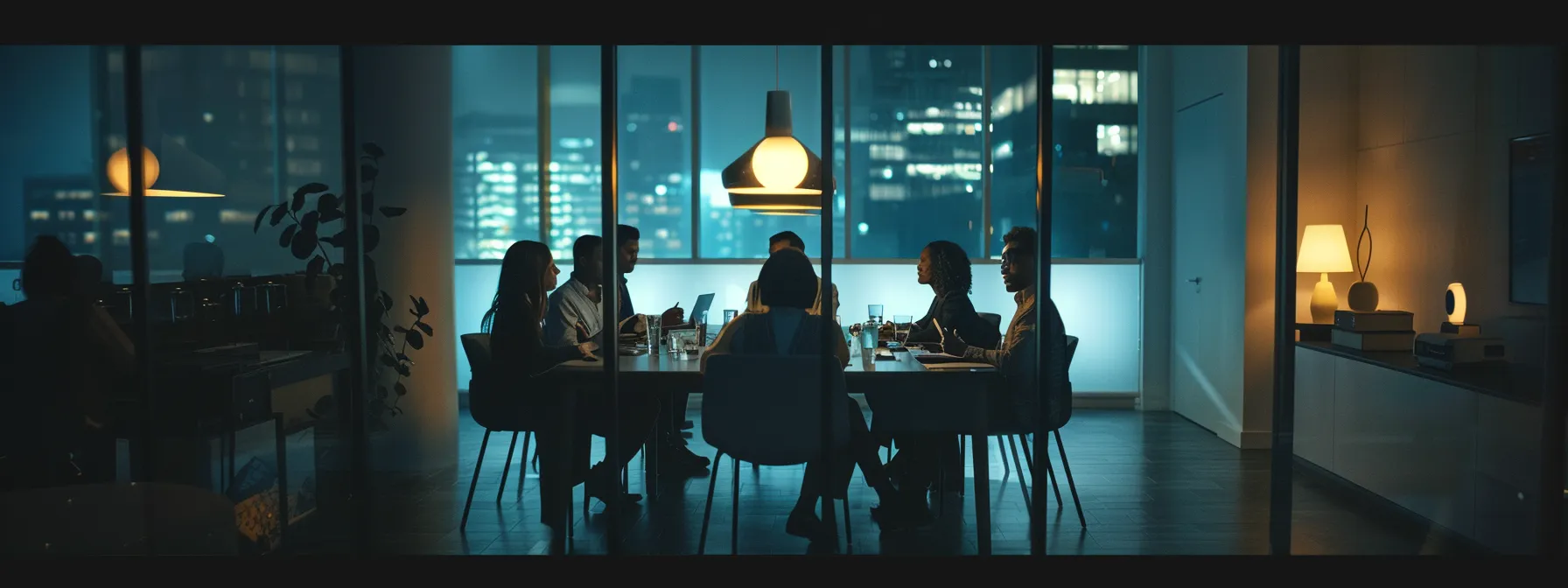 a team of focused employees in a modern conference room, attentively learning how to optimize a new phone conferencing service for their business.