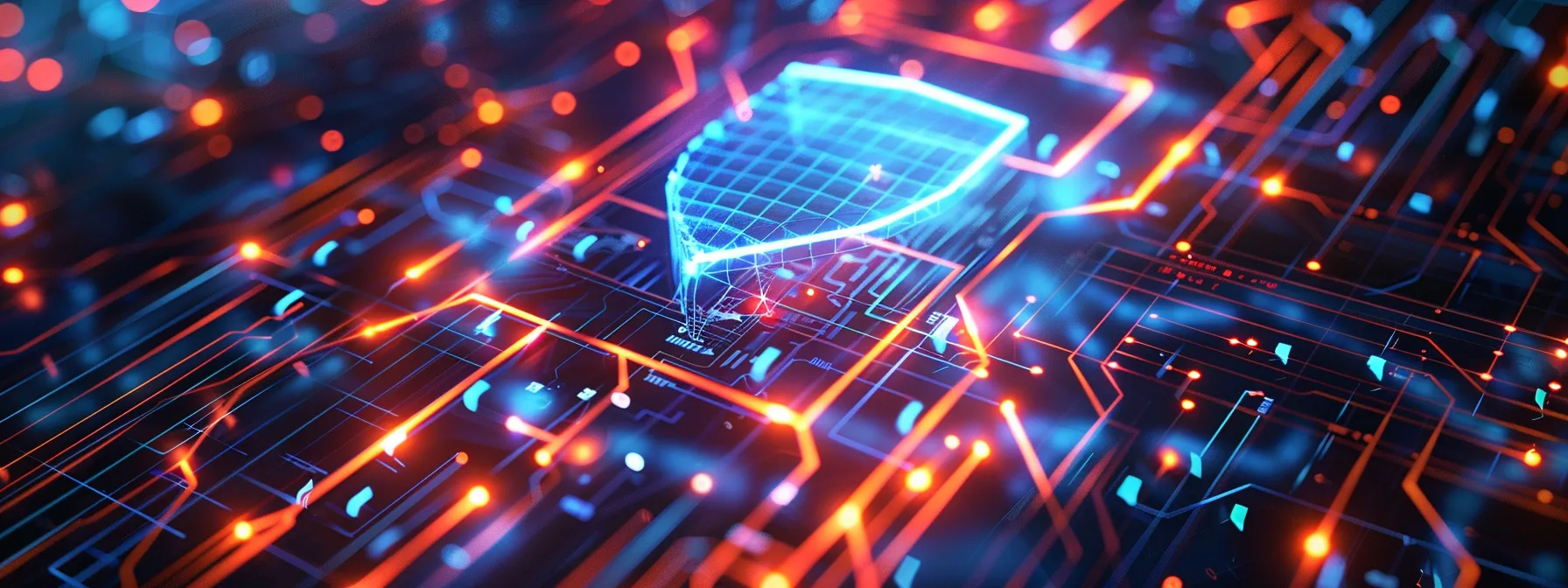 Key Benefits of Identity and Access Management Solutions 11 a captivating close-up of a glowing digital shield surrounded by vibrant holographic interfaces, symbolizing the advanced technologies used in identity and access management within a secure cyber landscape.