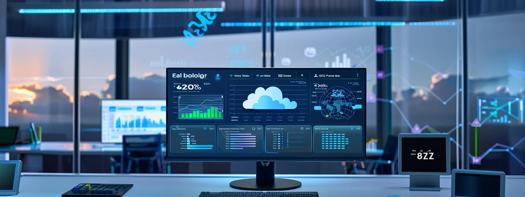 Understanding Cloud Management: Definition, Benefits, and Comprehensive Guide 14 a dynamic and modern cloud management dashboard showcases vibrant graphs and analytics, illuminated by soft blue and green lighting, reflecting the seamless integration and efficiency of aws technology in optimizing resource utilization and enhancing operational flexibility.