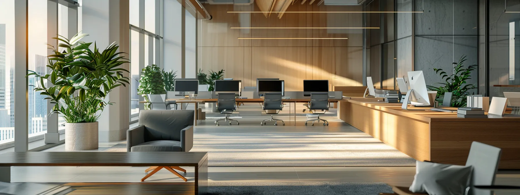 a dynamic and modern office environment showcases multiple screens displaying advanced desktop management software interfaces, illuminated by soft, ambient lighting that highlights the seamless integration of virtual desktop technologies and compliance automation.