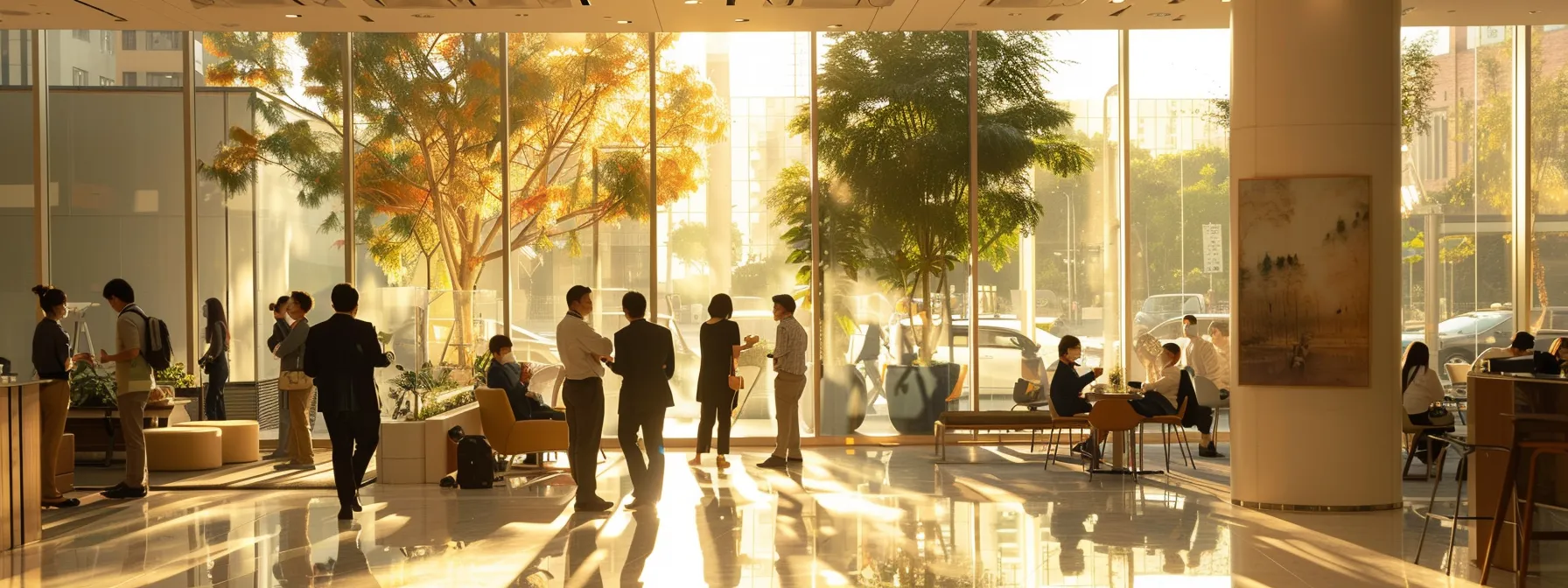 a dynamic corporate office scene depicts a diverse group of professionals engaged in a strategic discussion, illuminated by soft, natural light filtering through large windows, symbolizing the multifaceted approach to risk management in their organization.