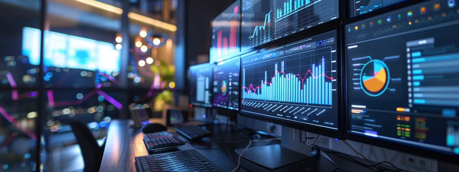 a dynamic digital workspace showcases a sleek interface displaying real-time application performance metrics, with vibrant graphs and analytics highlighting proactive monitoring and collaborative teamwork in a modern tech environment.