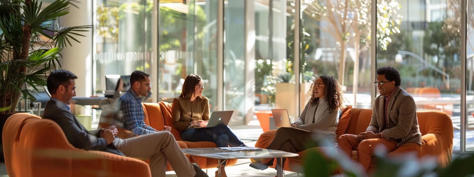a dynamic, modern office environment showcases a diverse group of professionals engaged in collaborative discussions, symbolizing the strategic approach of talent acquisition through active mentorship and innovative workforce planning.