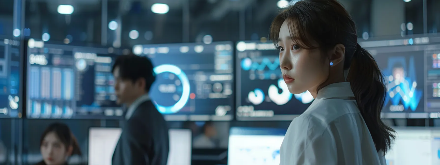 a dynamic, modern office environment showcases diverse professionals collaboratively analyzing digital workflows and data visualizations, emphasizing the transformative impact of business process management on efficient operations and strategic decision-making.