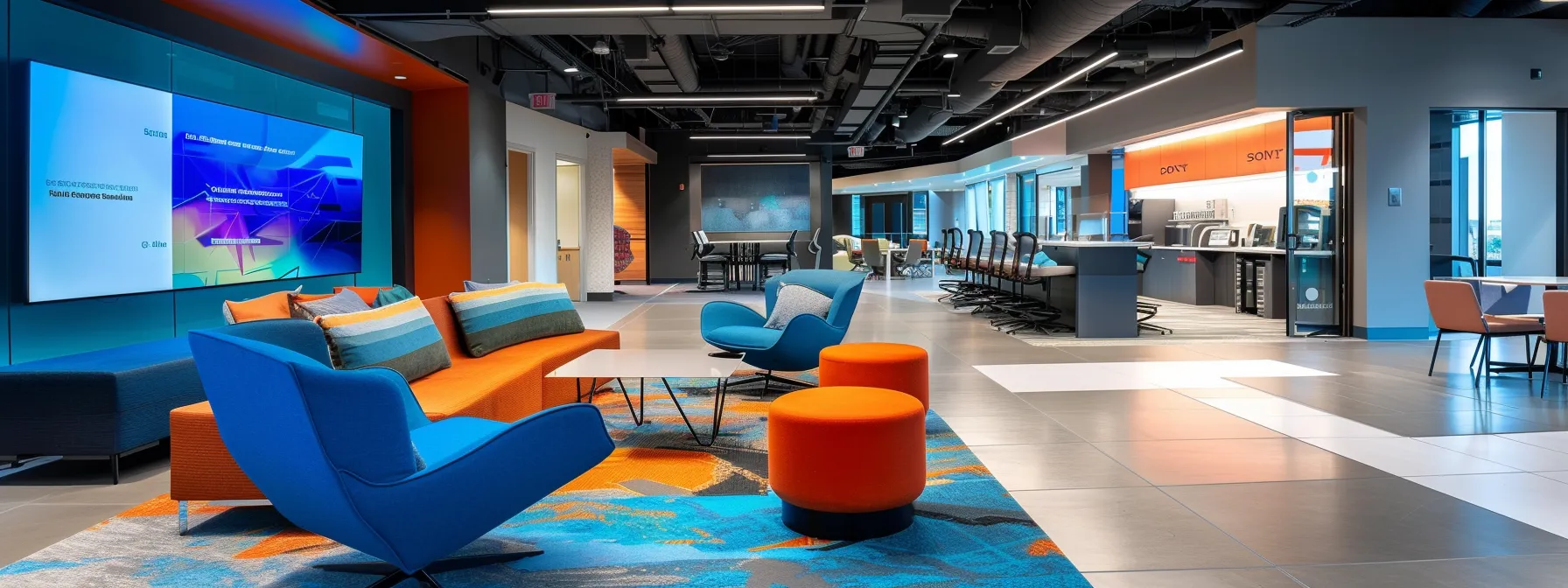 a dynamic office environment features a sleek, modern network operations center, illuminated by vibrant screens displaying real-time connectivity metrics and 5g signals, capturing the essence of sd-wan’s transformative impact on business communication.