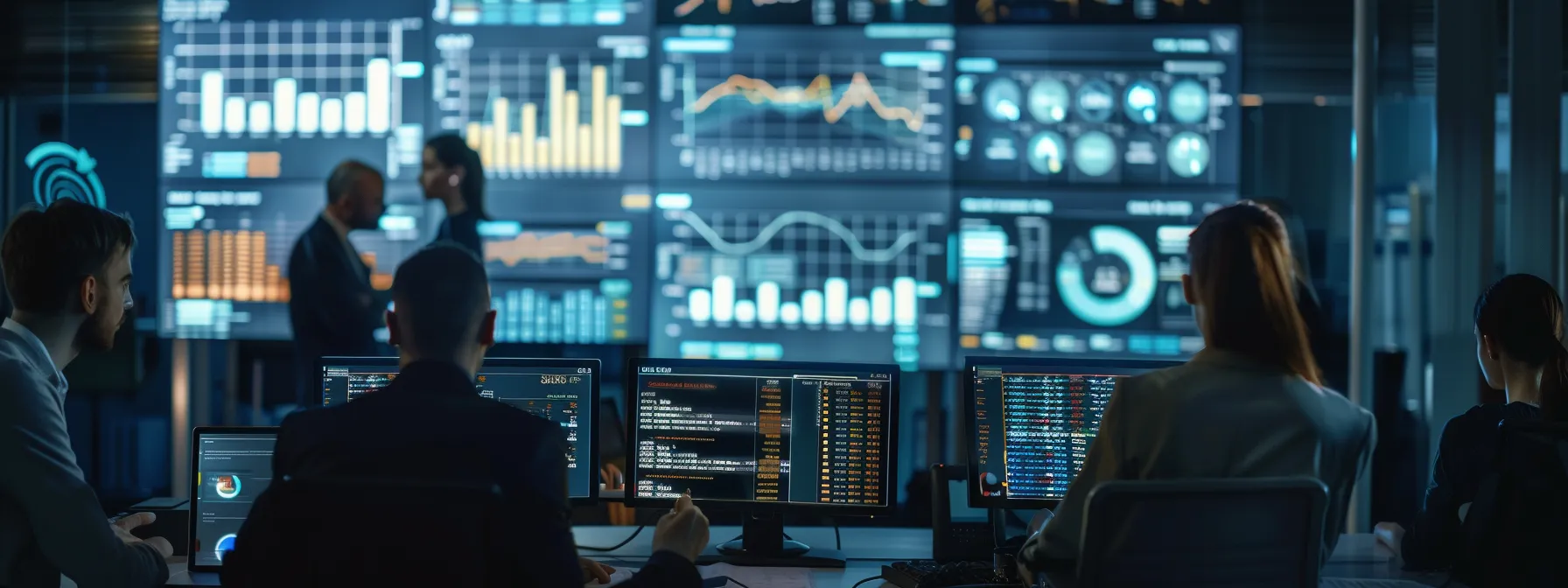 SAP S/4hana Migration: Comprehensive Insights for a Successful Transition 14 a dynamic office environment showcases a diverse team engaged in vibrant discussions around screens displaying data analytics and sap interfaces, symbolizing the optimization of post-migration processes and the power of effective data management for enhancing business operations.