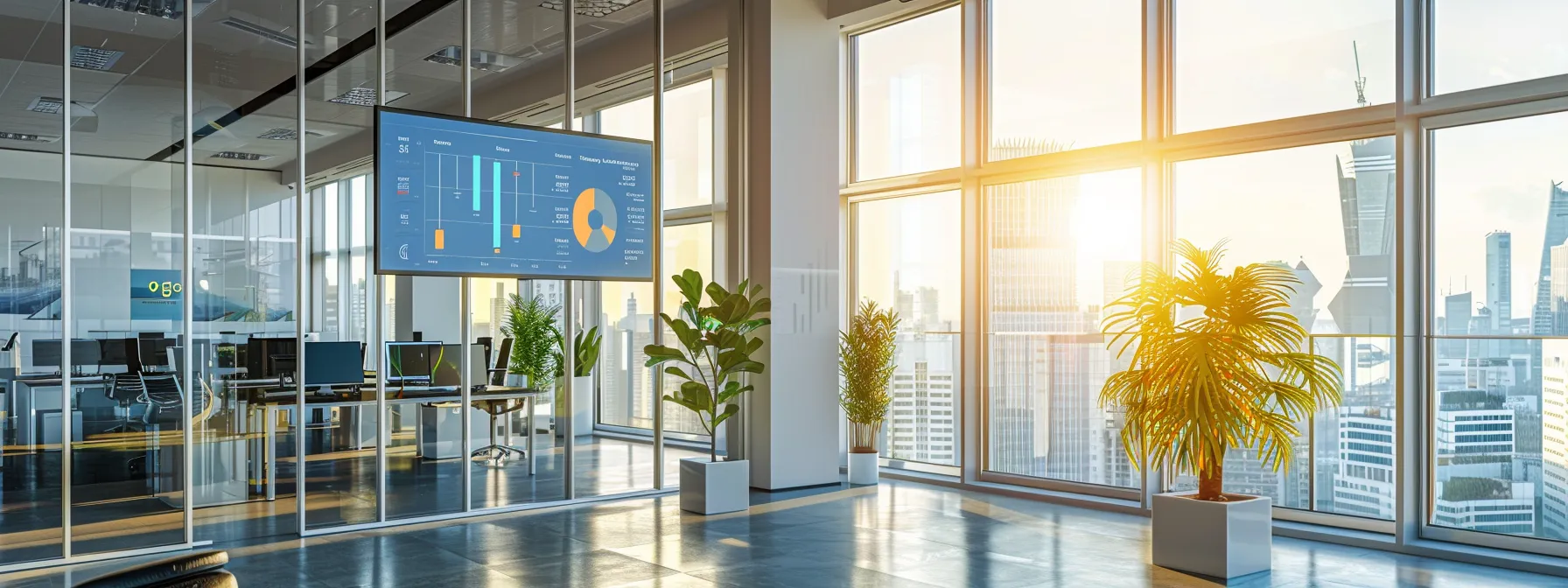 a dynamic office environment showcases a vibrant digital dashboard displaying seamless data integration between cloud and on-premises systems, illuminated by natural light streaming through large windows.