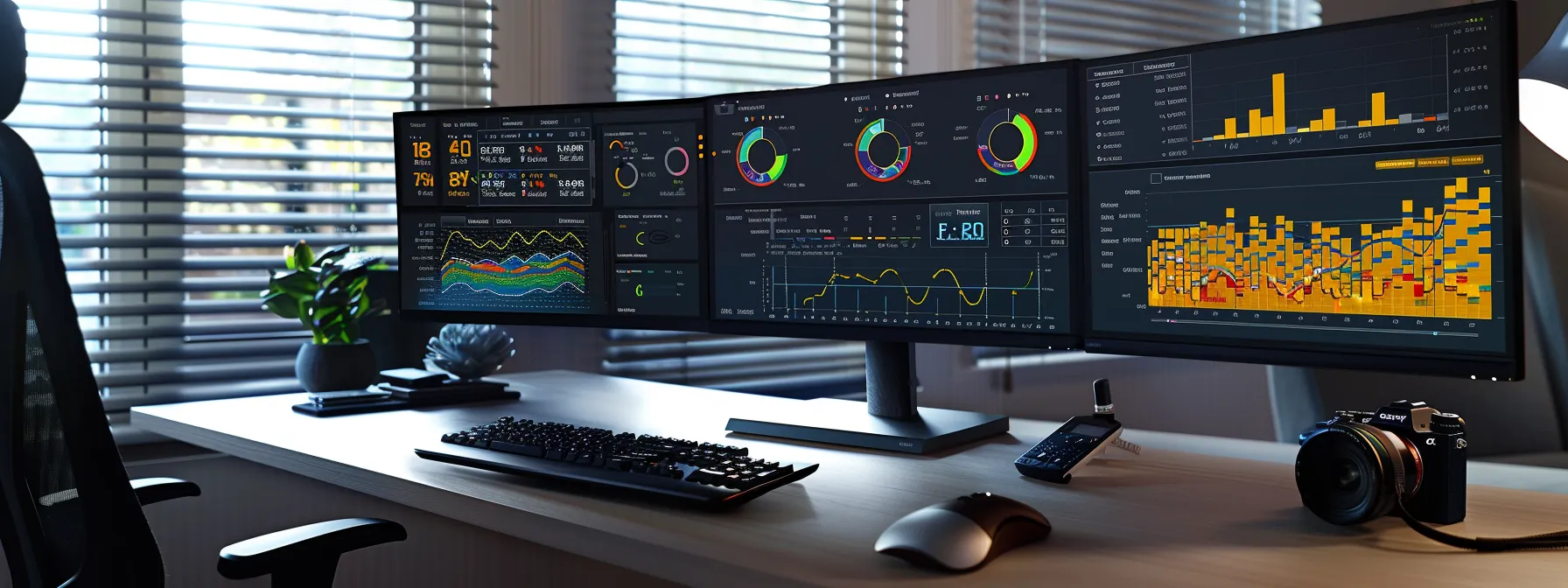a dynamic visual of a digital dashboard displaying vibrant real-time metrics and performance benchmarks, set against a sleek modern interface that symbolizes the efficiency and optimization of application performance monitoring across diverse platforms.