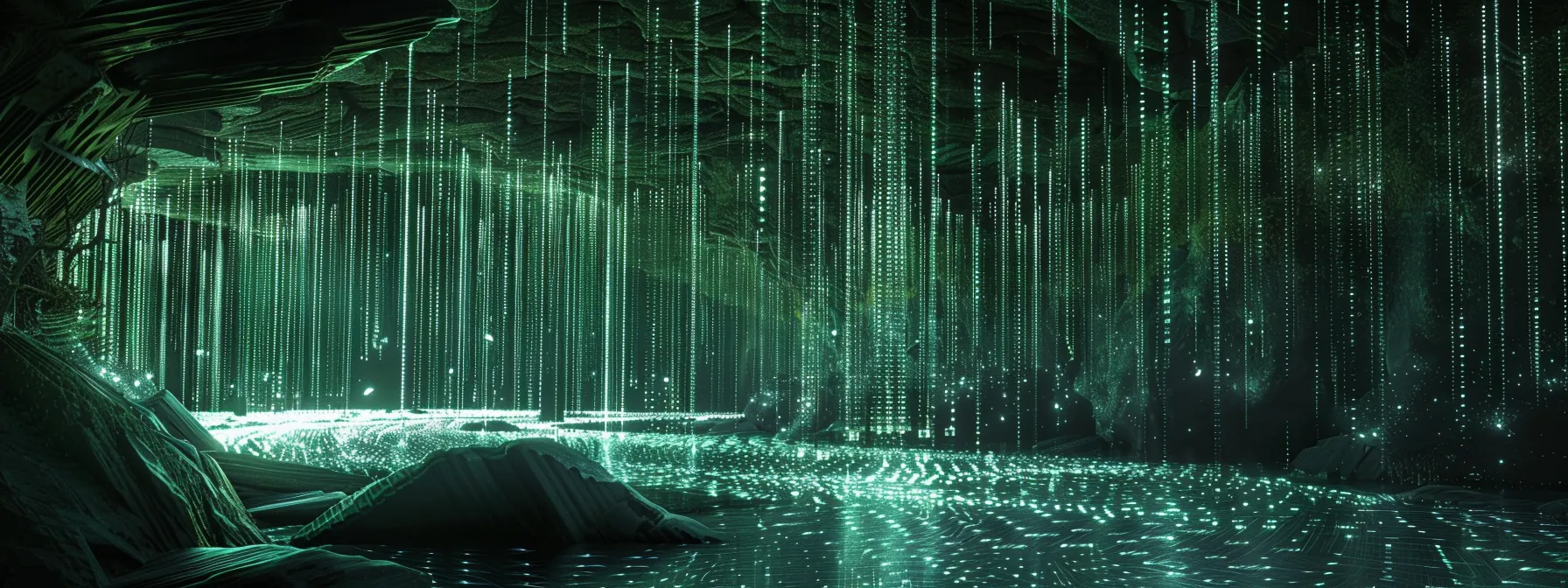 Understanding Zero Trust Security: Key Principles and Model Explained 16 a futuristic digital landscape illuminated by glowing data streams intertwines with fortified virtual barriers, symbolizing the robust shield of zero trust security against evolving cyber threats.