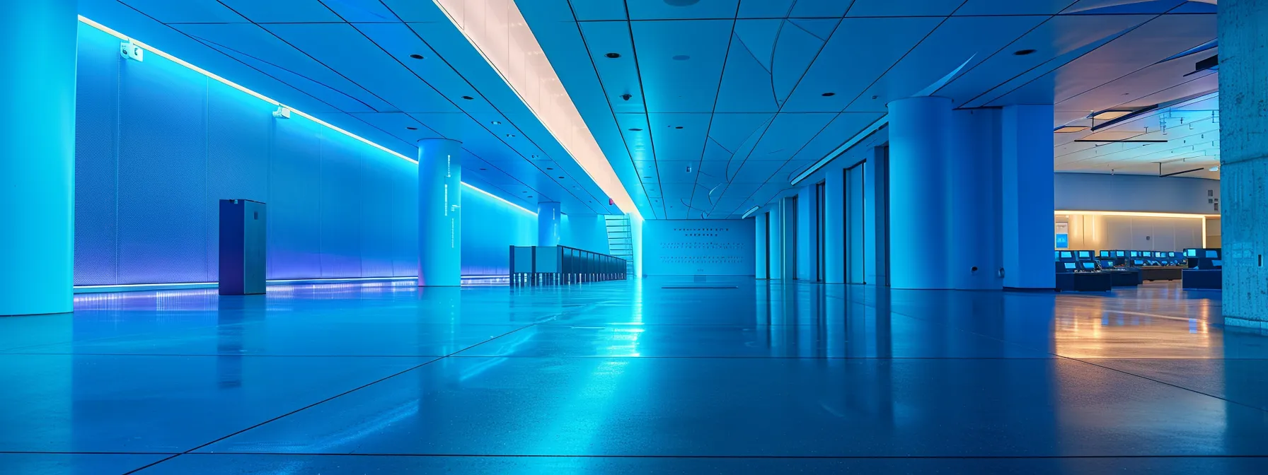 a powerful data center illuminated by soft blue light, showcasing state-of-the-art servers and high-tech security systems, symbolizing the unwavering commitment to data protection and information privacy.