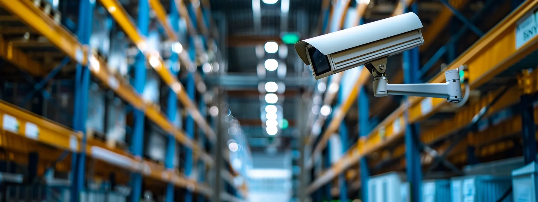 a secure warehouse filled with advanced surveillance technology and stringent access controls symbolizes robust data security practices in a high-stakes environment, illuminated by soft overhead lighting that emphasizes the seriousness of safeguarding sensitive information.