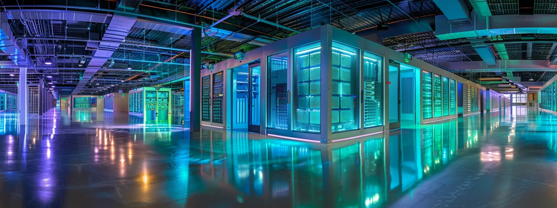 a sleek, futuristic data center filled with glowing containerized servers and vibrant visualizations of load balancing and automation strategies, illuminated by dynamic blue and green lighting to emphasize advanced technology.