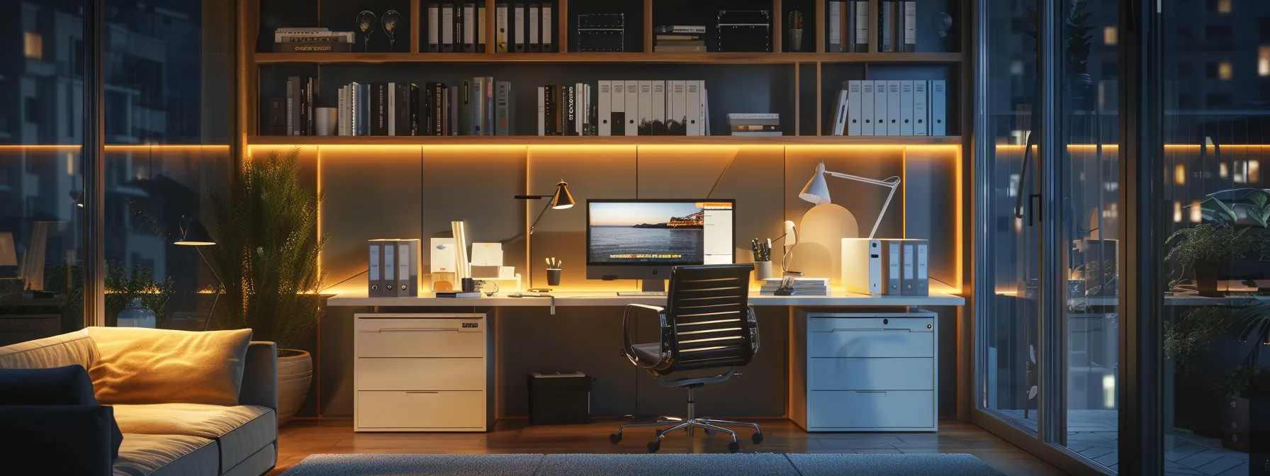 a sleek home office illuminated by soft, natural light features a modern nas device prominently alongside various digital devices, symbolizing seamless file sharing and enhanced remote access for home users.