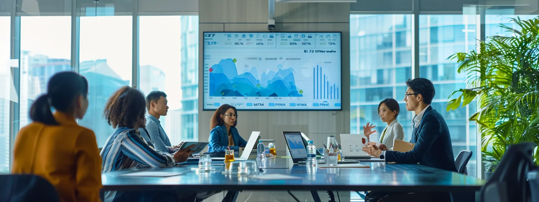 SAP S/4hana Migration: Comprehensive Insights for a Successful Transition 12 a sleek, modern office environment showcases a diverse team of professionals engaged in collaborative discussions around a large digital display, illustrating the seamless integration of innovative technology in enhancing business processes.