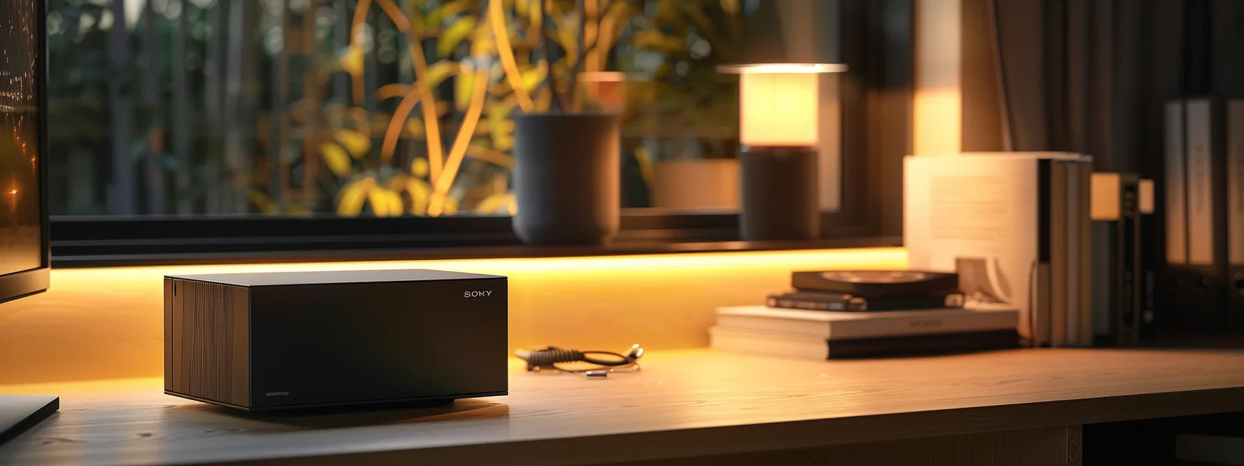 a sleek nas device sits prominently on a modern desk, illuminated by soft, ambient lighting, showcasing a vibrant display of data transfer and network connectivity, symbolizing efficient data management for home and business.
