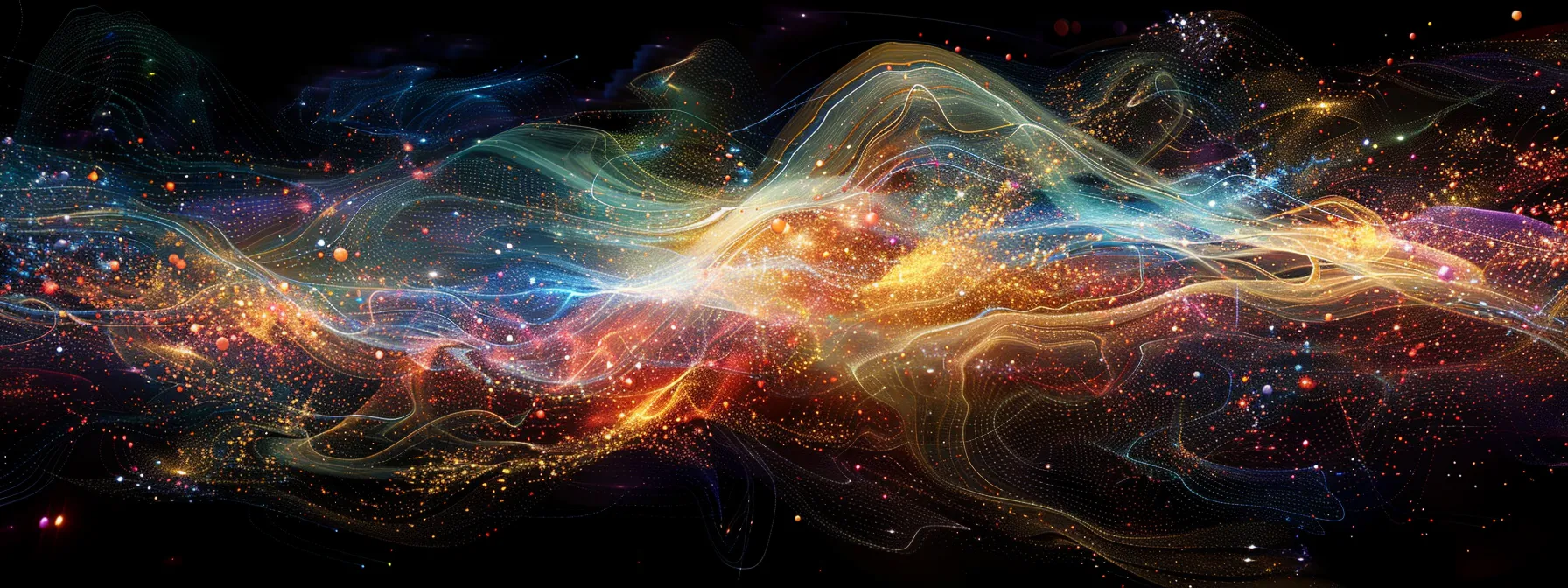 a vibrant, abstract visualization of interconnected data streams symbolizing application performance monitoring, with dynamic colors flowing seamlessly to represent the standardized and collaborative nature of opentelemetry in a digital landscape.