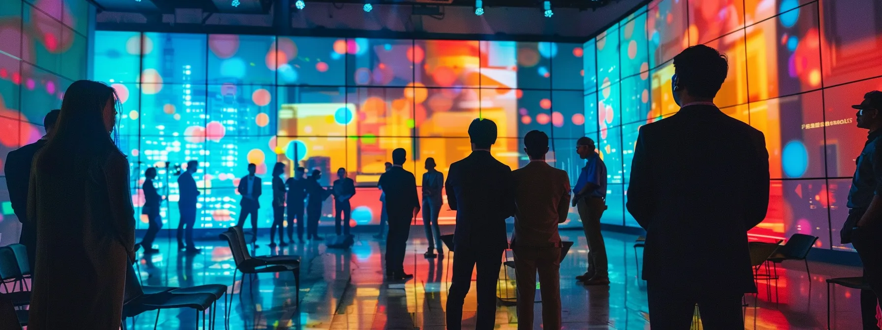 a vibrant corporate setting showcases diverse professionals engaged in dynamic discussions about business process management, with visuals of streamlined workflows and graphics representing enhanced efficiency across industries.