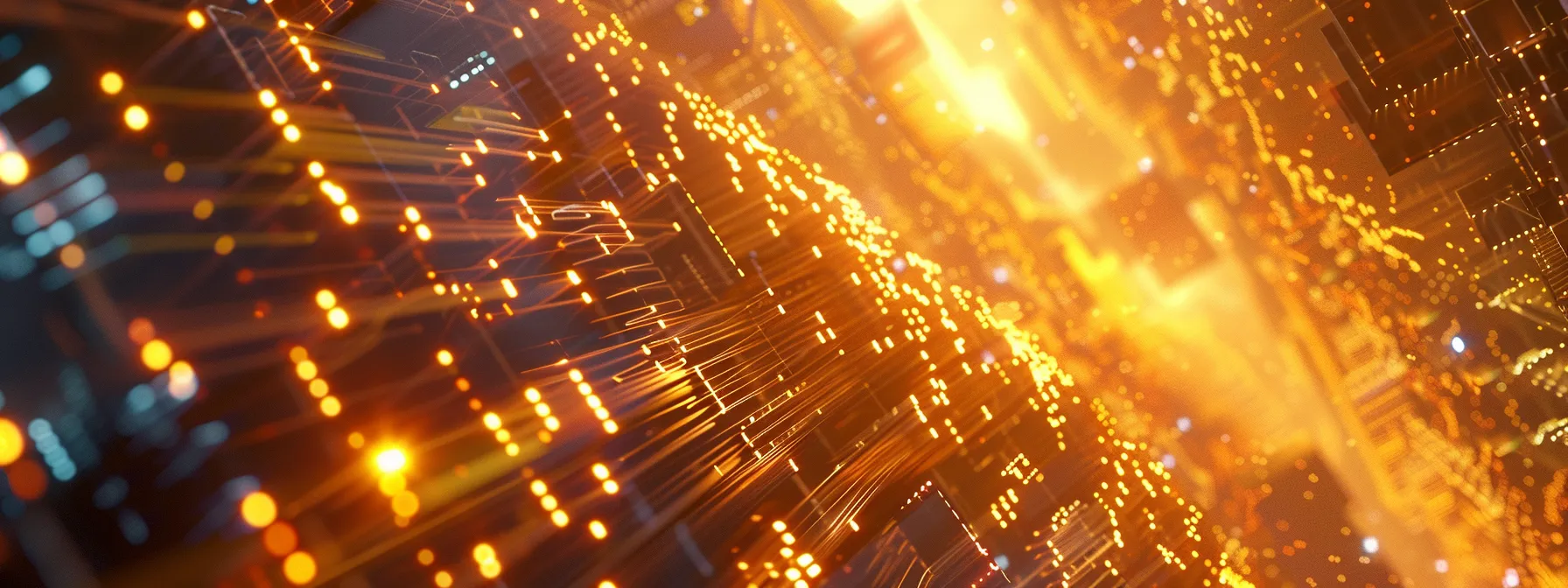 a vibrant, interconnected network of digital nodes pulsates with glowing data streams, illustrating the dynamic interactions of application performance in a high-tech environment.