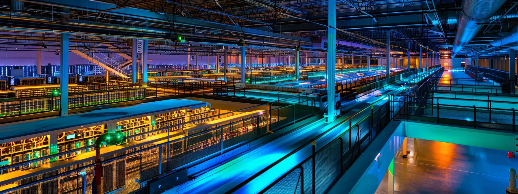 Understanding Cloud Management: Definition, Benefits, and Comprehensive Guide 15 a vibrant, modern data center illuminated by dynamic blue and green led lights showcases rows of sleek servers and virtual machines, symbolizing the powerful architecture and scalability of aws cloud management.