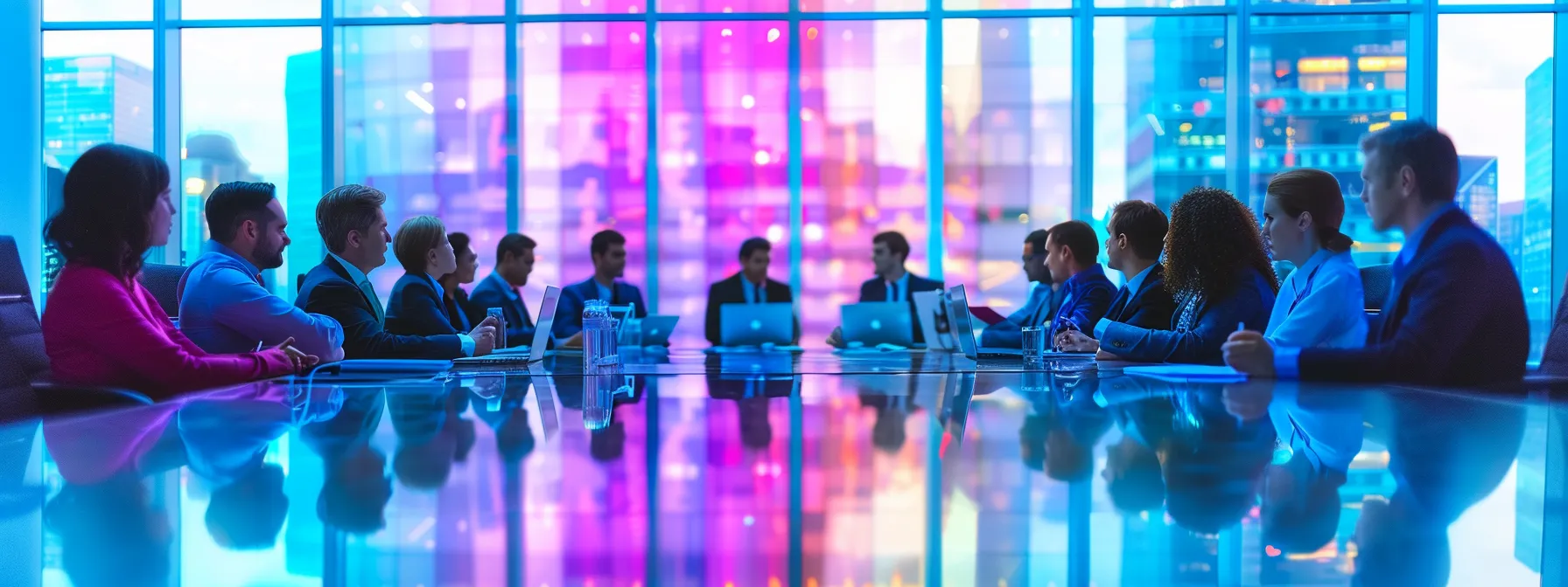 a vibrant, well-lit conference room filled with diverse professionals engaged in dynamic discussions around a large table, symbolizing collaboration in effective risk management strategies.