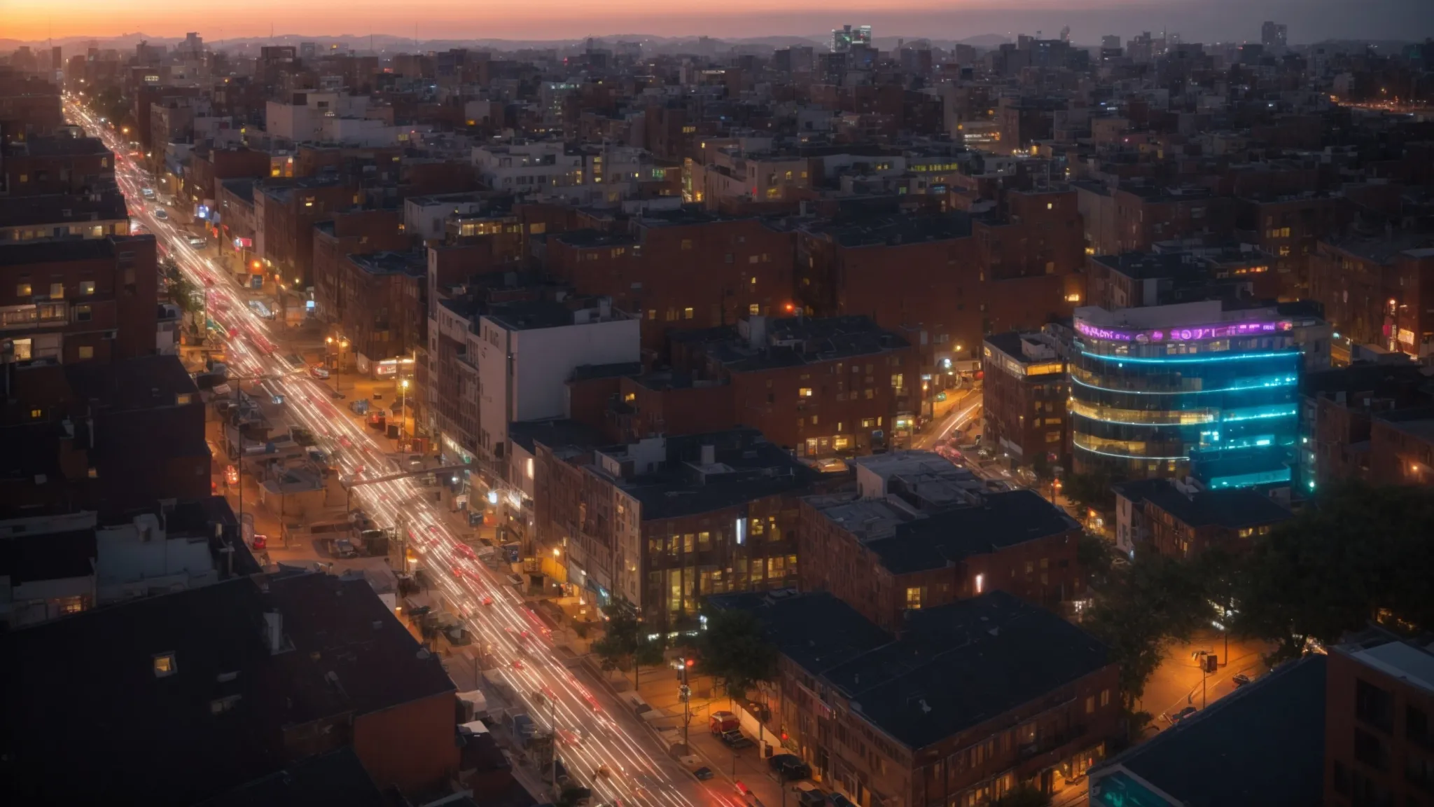 a bustling urban landscape at dusk showcases a vibrant array of mobile devices illuminating the scene, symbolizing the transformative power of wireless communications in connecting people seamlessly across diverse environments.