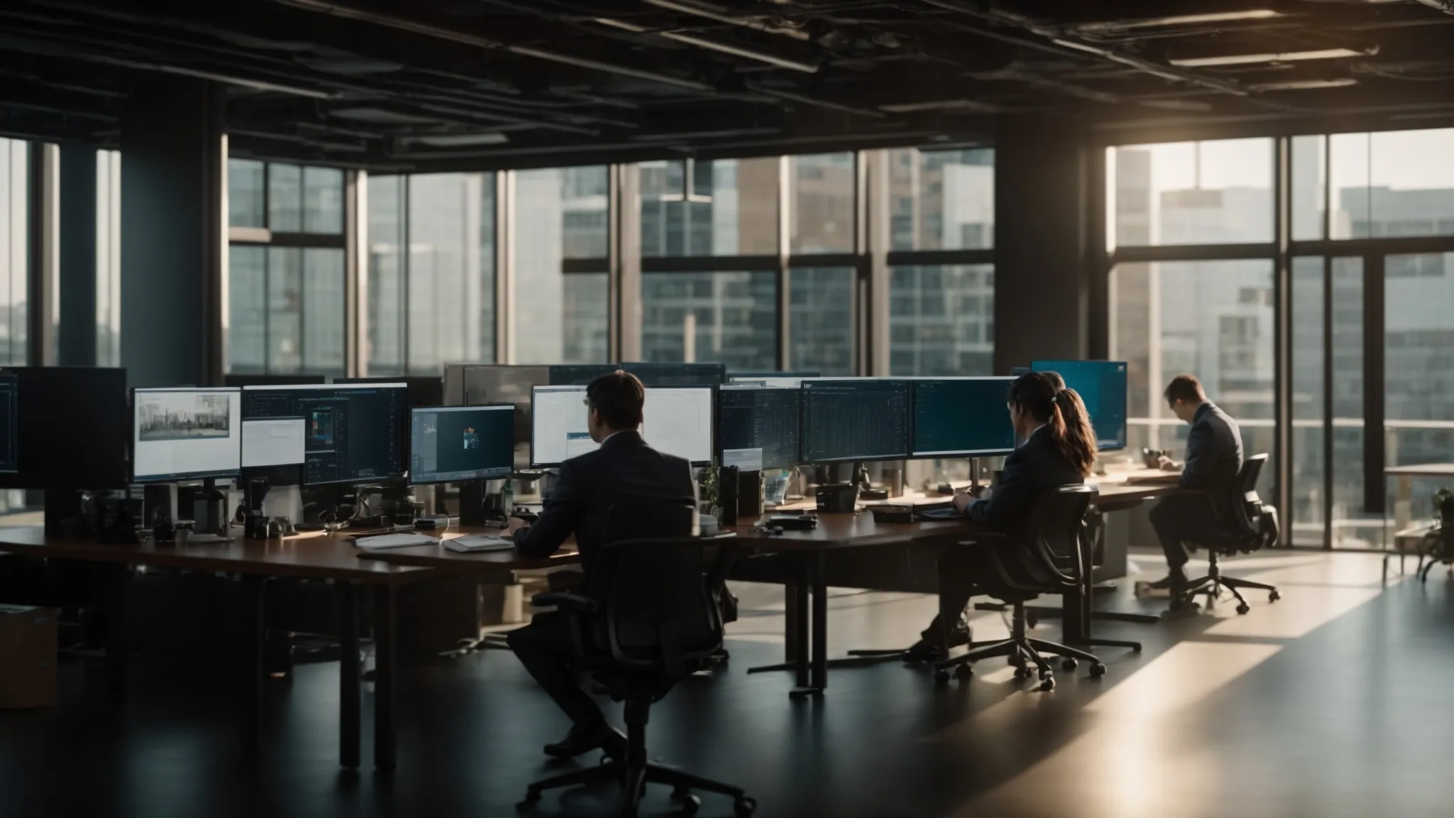 Understanding Zero Trust Security: Key Principles and Model Explained 15 a dynamic, modern workspace showcases professionals collaborating seamlessly, surrounded by advanced cybersecurity technology, emphasizing the strength and adaptability of zero trust security in safeguarding sensitive information.