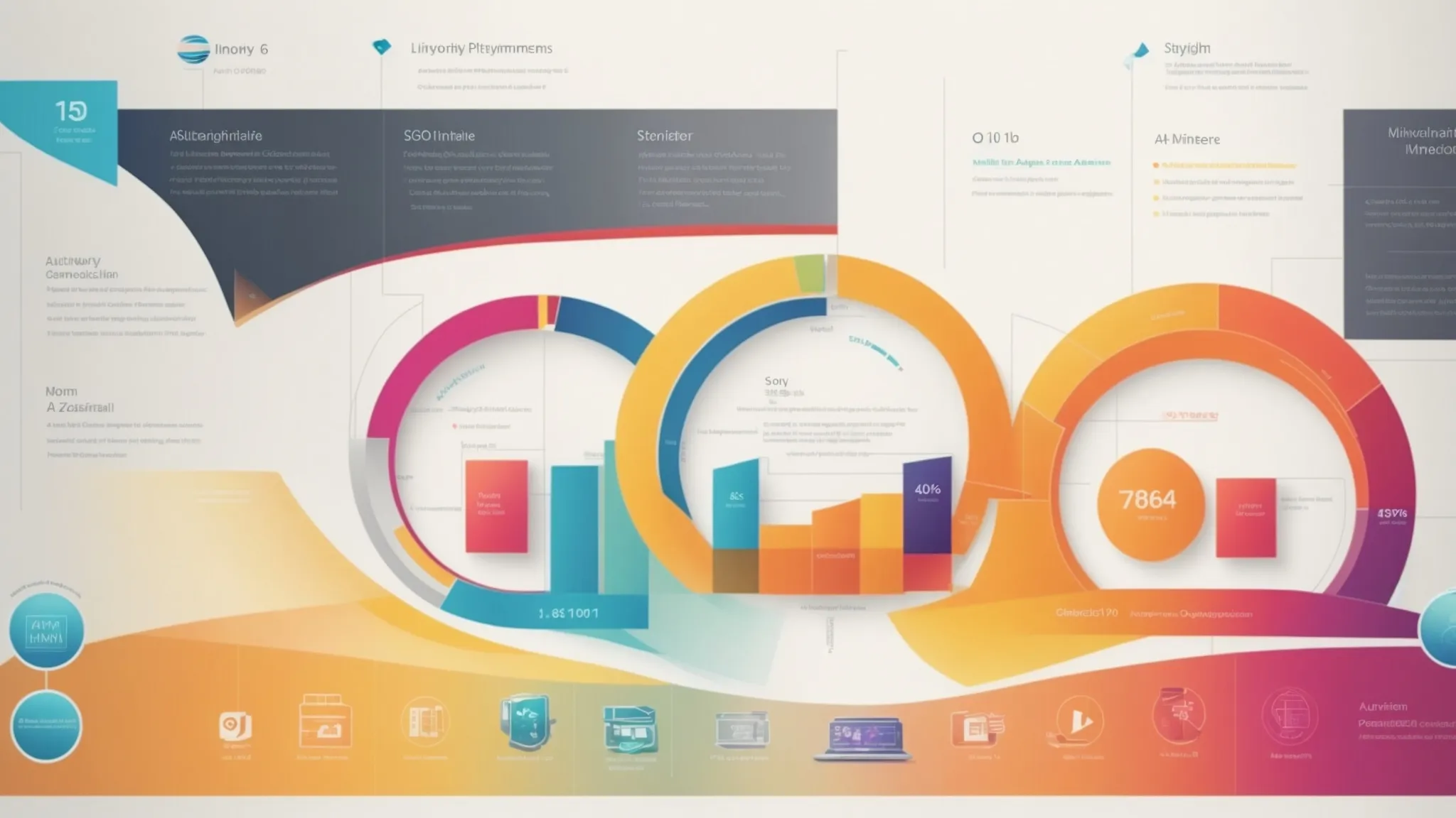 a dynamic, visually appealing infographic illustrating the business process management lifecycle, featuring distinct stages such as analysis, design, implementation, monitoring, and optimization, each represented by vibrant, interconnected icons against a sleek, modern backdrop.