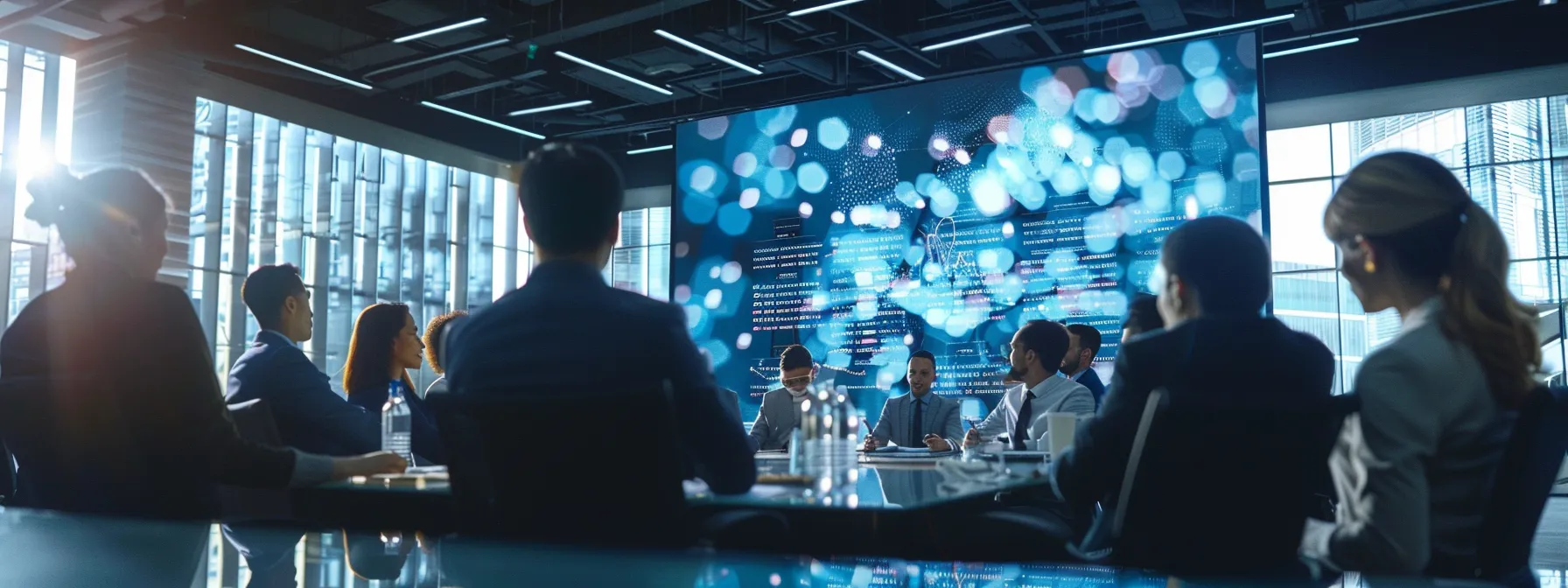a dynamic business meeting unfolds in a modern conference room, where a diverse group of professionals passionately collaborates over a sleek digital presentation that illuminates a strategic roadmap for growth and innovation in managed services.