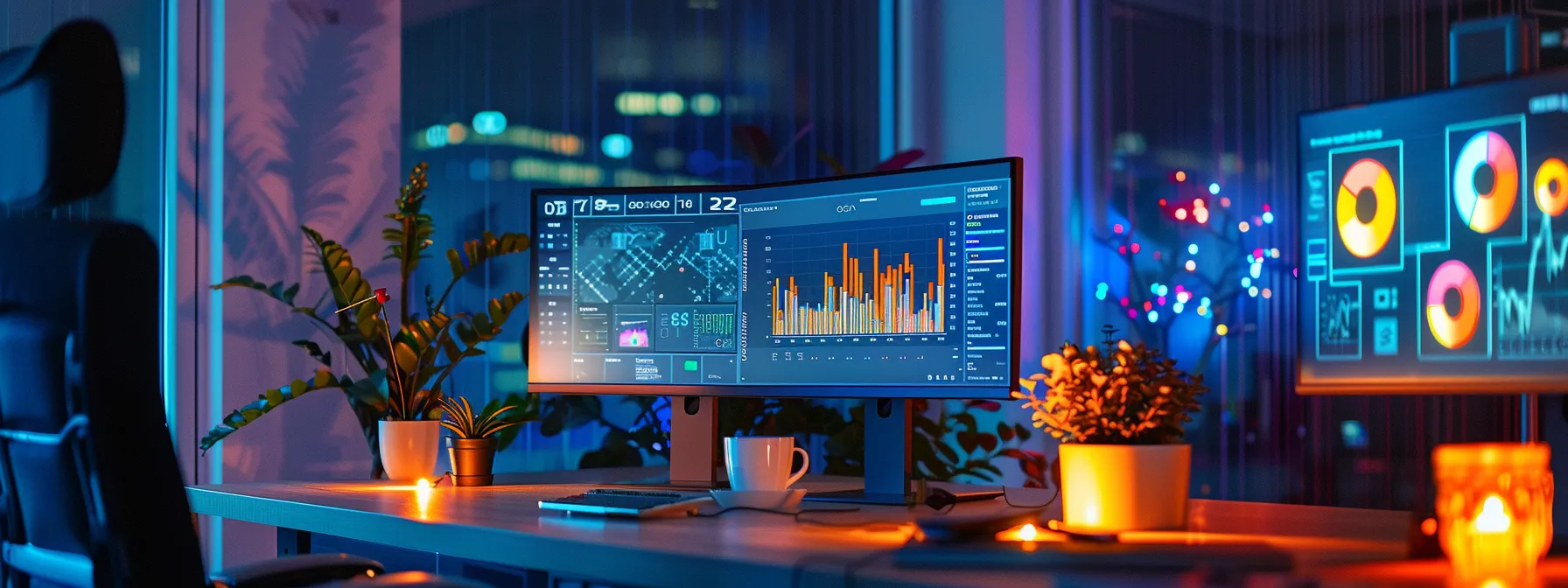 Mastering the Guide to Building an Enterprise API Strategy 11 a dynamic workspace featuring a sleek digital dashboard displaying a vibrant visualization of an enterprise api strategy, illuminated by warm, ambient lighting that highlights collaborative engagement among diverse team members.