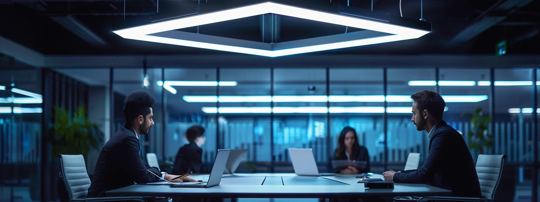 A Guide to What Is a Backpropagation Algorithm in ML 14 a modern office space buzzes with energy as diverse professionals collaborate around a sleek conference table, illuminated by dynamic overhead lights that emphasize the vibrant atmosphere of teamwork and innovation.