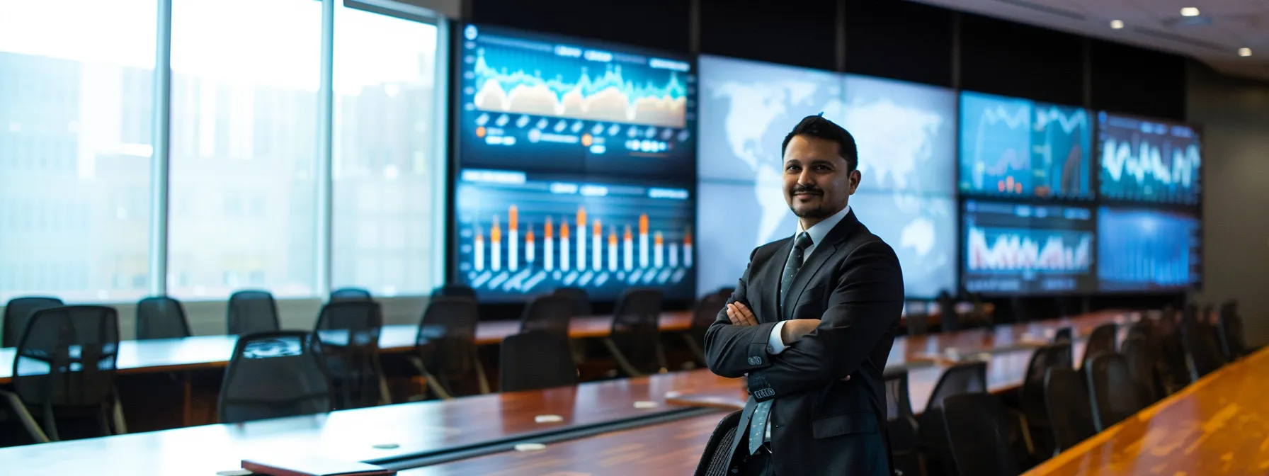 What Is Blackbox AI? Unpacking the Mystery Behind It 9 a modern office space is dynamically illuminated with vibrant led screens displaying data analytics, where a confident professional stands in front of a sleek conference table, embodying the essence of innovation and teamwork.