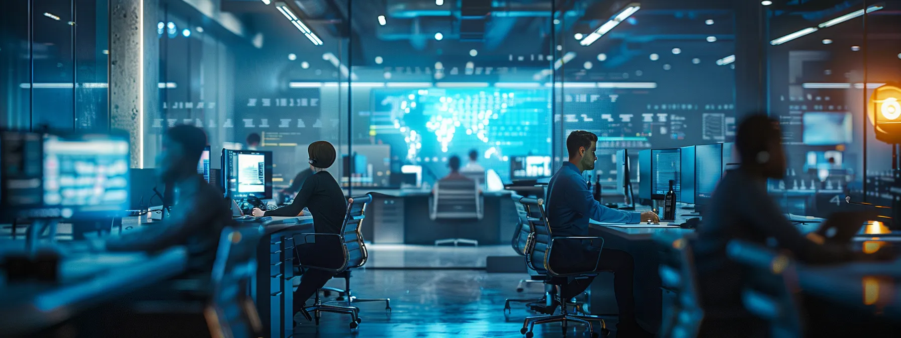 What Is Ballerina Language? Overview of Its Advantages 15 a sleek, bustling office filled with modern workstations and digital displays, illuminated by cool, blue led lights showcasing a team collaborating intensely over innovative brainstorming sessions.