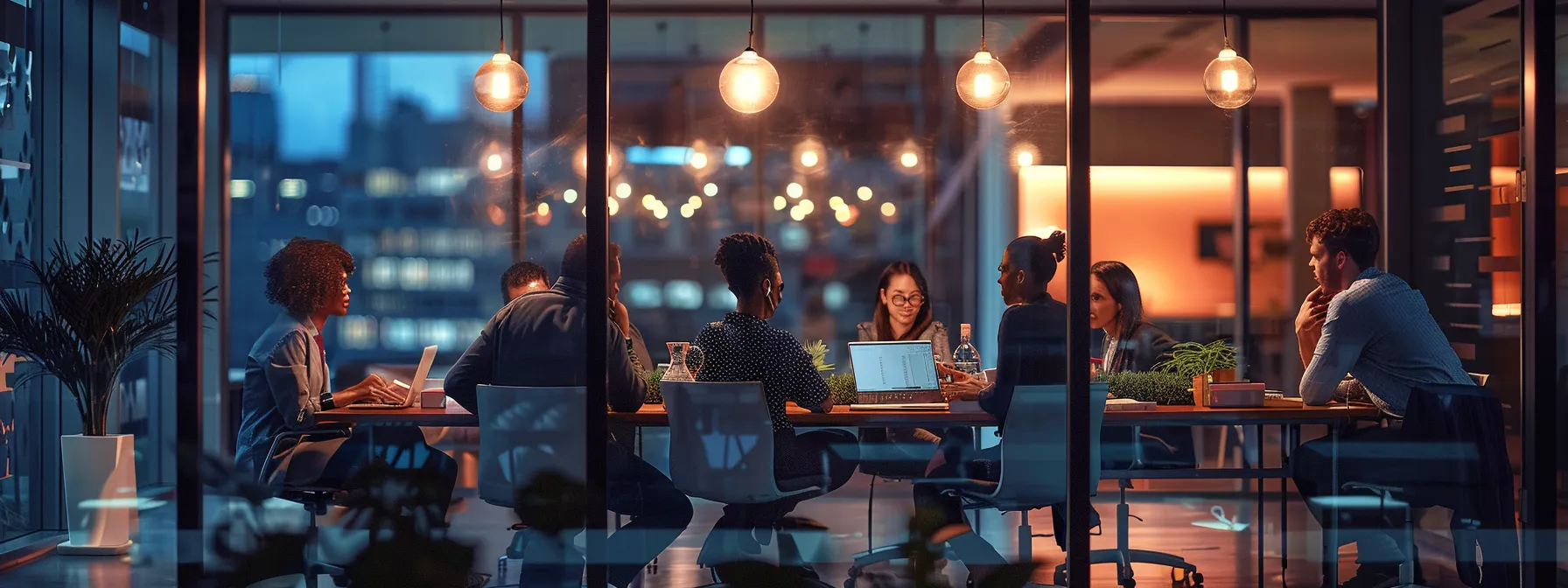 What Is Ballerina Language? Overview of Its Advantages 9 a sleek, modern office space is illuminated by soft artificial lighting, showcasing a group of diverse professionals engaged in an animated discussion around a high-tech conference table, emphasizing collaboration and innovation.