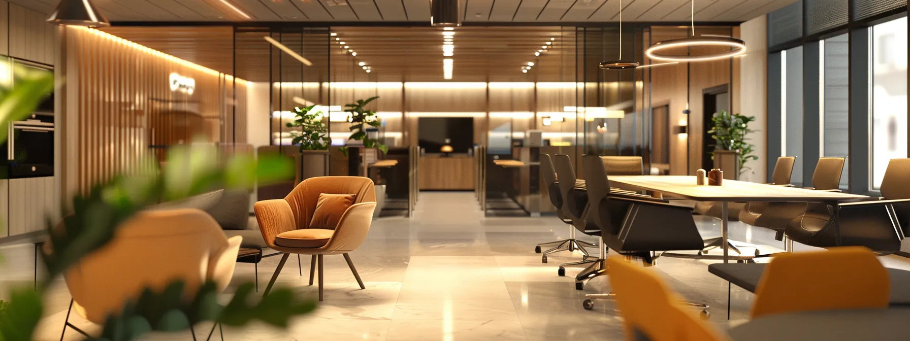 a sleek, modern office space with clean lines and minimalist decor, illuminated by soft, artificial lighting to emphasize a central, stylish conference table surrounded by contemporary chairs, conveying a sense of professionalism and focus.
