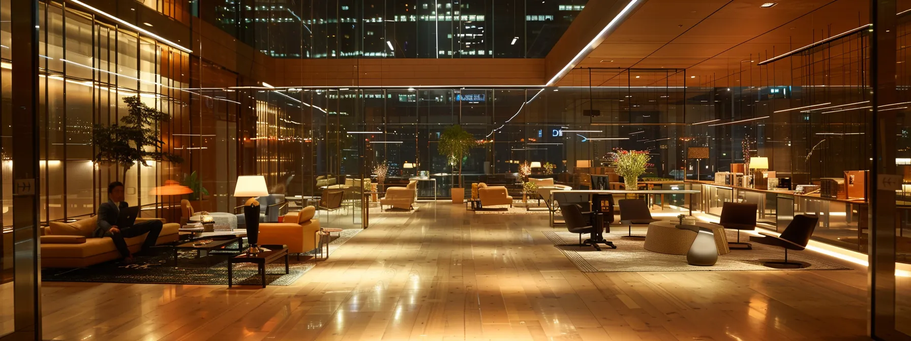 an elegantly designed modern office space, featuring sleek glass walls and minimalistic furniture, where a diverse group of professionals engages in a dynamic brainstorming session, illuminated by soft artificial lighting.