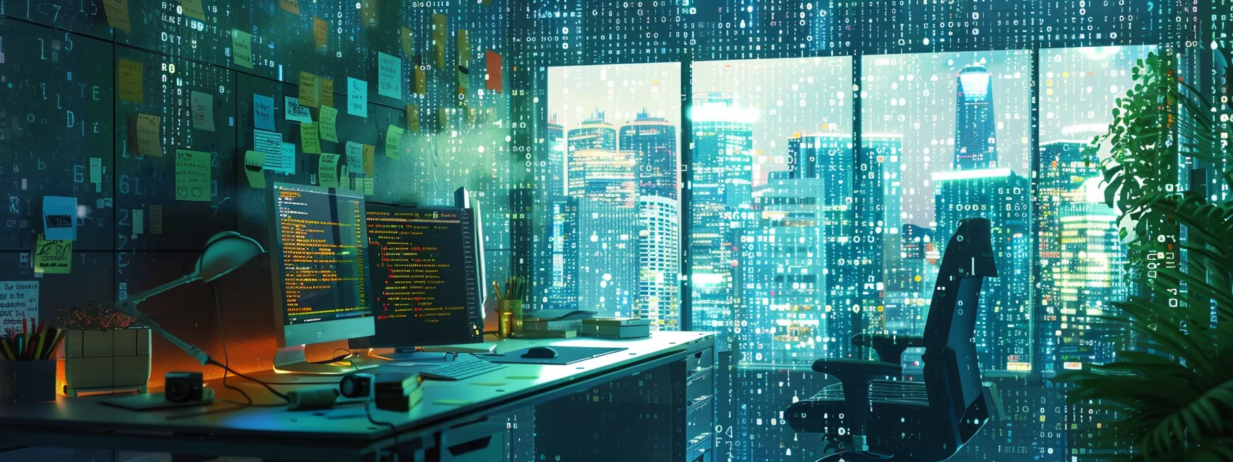 a focused office environment showcases a computer screen displaying a vibrant code editor filled with highlighted batch file syntax errors, alongside open log files and troubleshooting notes, symbolizing the meticulous process of debugging scripts for operational efficiency.